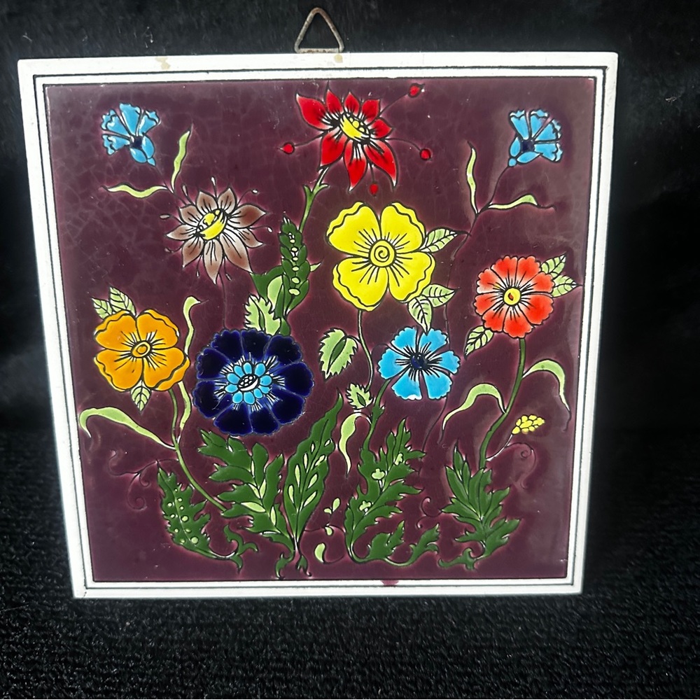 Vintage Handmade Smaltotechniki Ceramik Tile